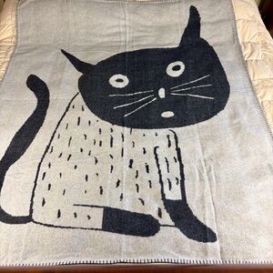 Cashmere Reversible Throw Blanket Stylized Cat Unbranded Grey 60 X 71 in